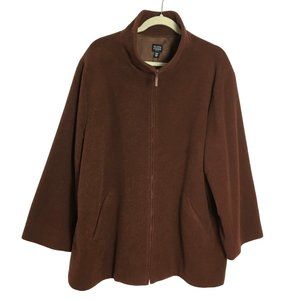 Eileen Fisher 2X 100% Wool Jacket Zip Front Rust Brown Pockets Mock Neck Coat
